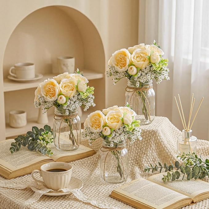 XunYee 10 Set Mason Jars for Centerpieces, Gypsophila | Mason Jar Flower Vases - Image 4