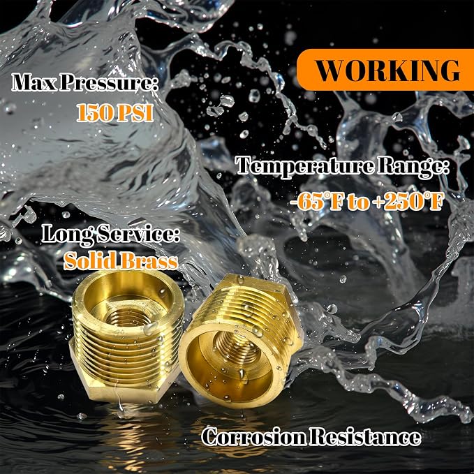 2 Pcs Brass Bushing 3/4" Male to 1/4" Female, 3/4" to 1/4" NPT Adapter Hex - Image 5
