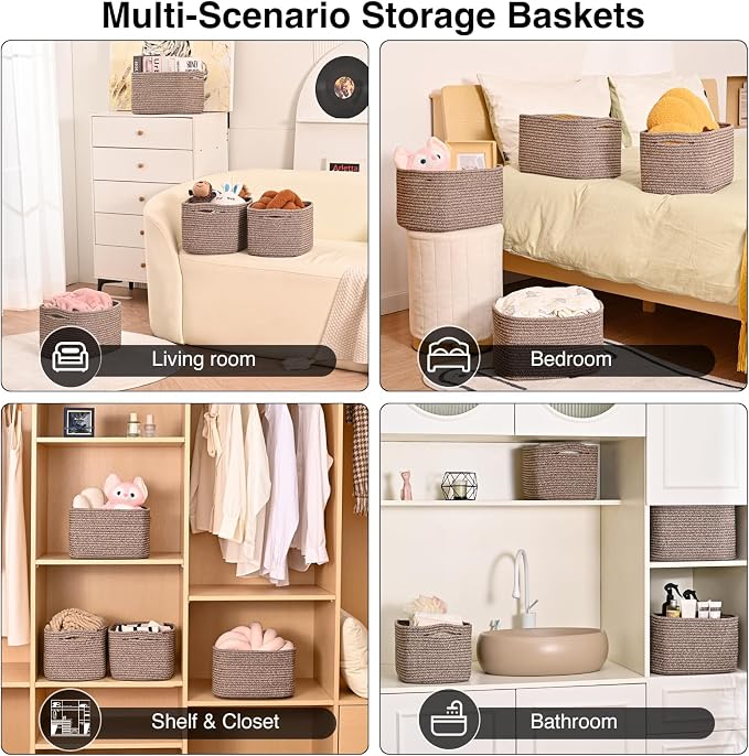 ICERZCZ Storage Baskets for Shelves Organizing, Woven Cotton Rope Baskets for - Image 5