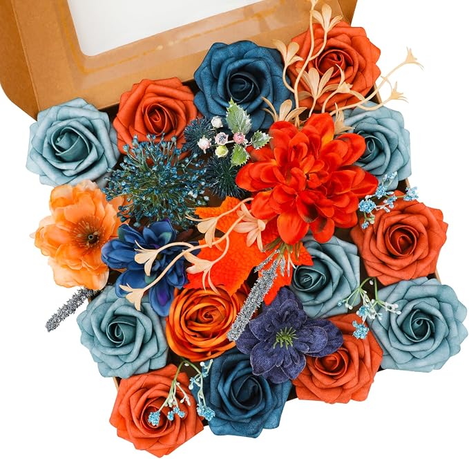 Artificial Flowers Combo Orange Flowers Mix Silk Flowers Dahlia Roses by FloweroyalCrafts