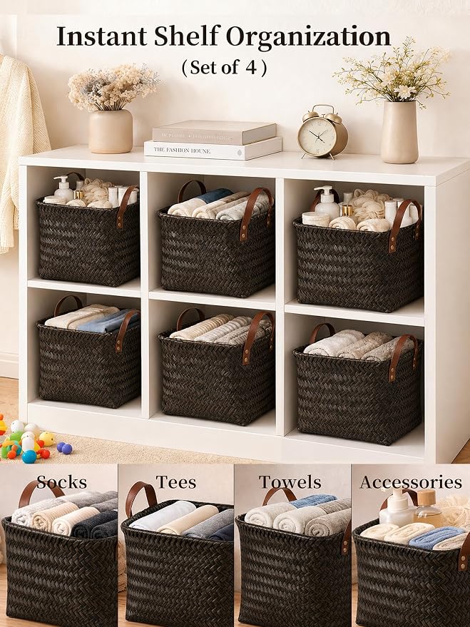 Wicker Storage Baskets, 4 Pack Woven Baskets - Image 3