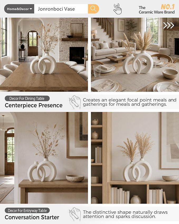 Interlocked Decorative Vase Set of 2 | Matte Sand-Textured Ceramic Vases - Image 6