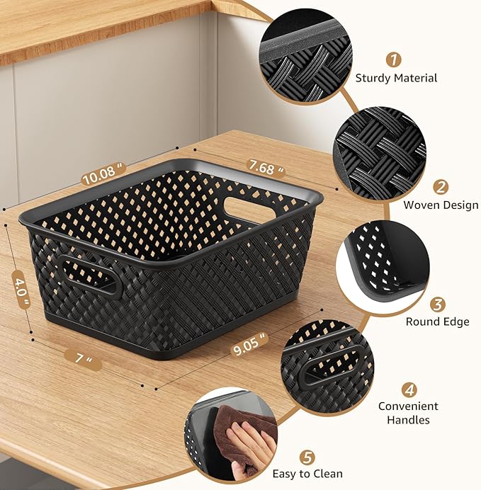 MaxGear 3 Pack Plastic Storage Baskets, Suitable - Image 2