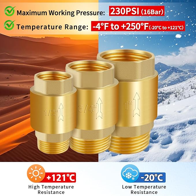 2Pcs 1in NPT Spring Check Valve, Brass Non Return One Way Check Valve, Vertical - Image 5