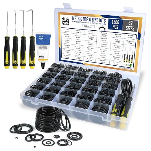 O Ring Kit - 1560 Pcs 32 Size - Nitrile Rubber O Rings Assortment Kit + 4 Hook by AAMESSENTIALS