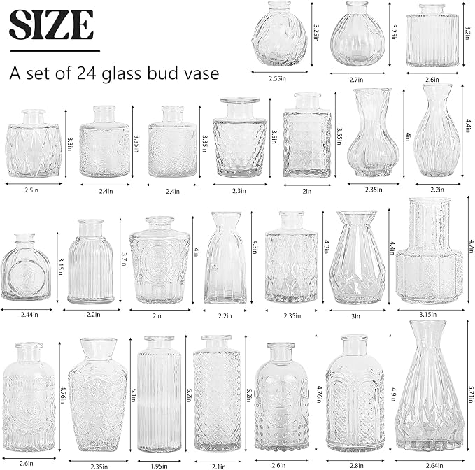Set of 24 Glass Bud Vase Set, Small Vintage Clear Flower Vase Centerpieces - Image 2