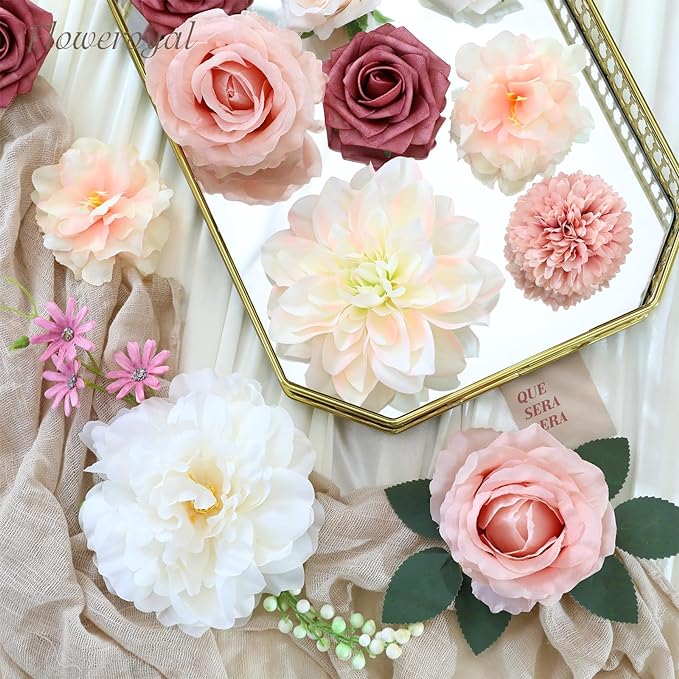 Artificial Flowers Combo Pink Flowers Mix Silk Flowers Dahlia Roses - Image 6