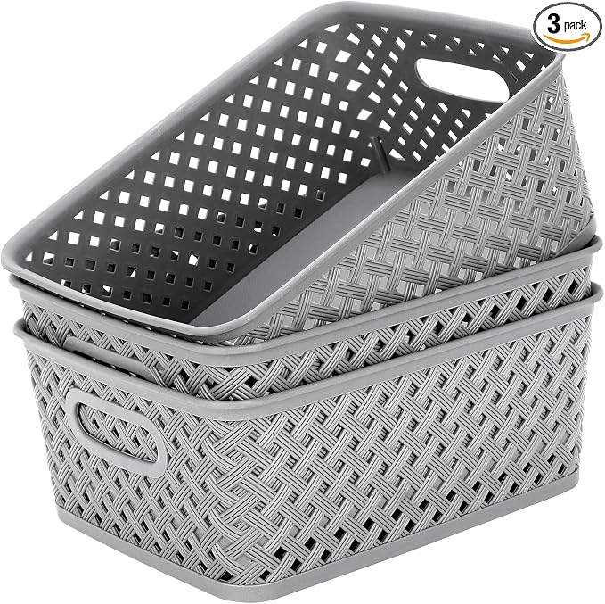 MaxGear 3 Pack Plastic Storage Baskets, Suitable by MaxGear