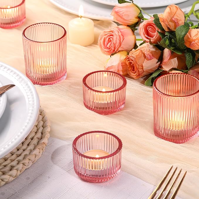 NITIME 20pcs Assorted Ribbed Pink Votive Candle Holders, Tealight Candle Holder - Image 3