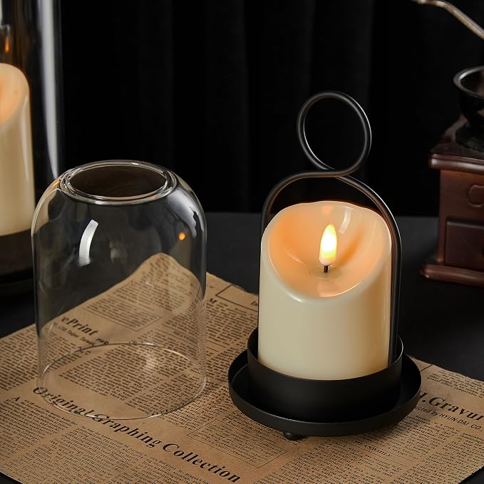 5"&4" Metal Candle Holder with Handmade Glass Dome in Brass & 2 Timer Candles - Image 6