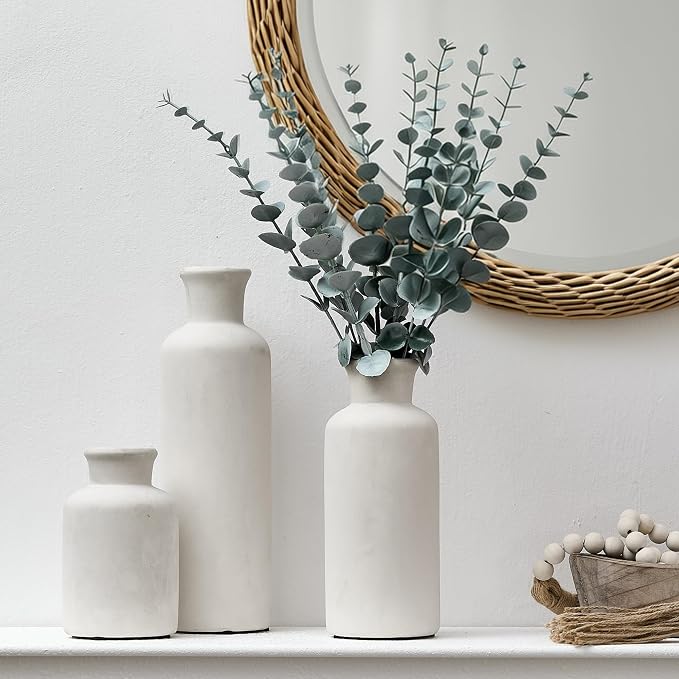 Vintage Ceramic Vase Set of 3, Antique-White Terracotta Vases - Image 5