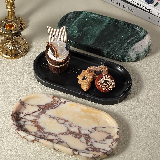 Black Marble Vanity Tray for Bathroom Countertop, Stone Jewelry Dish Candle - Image 8