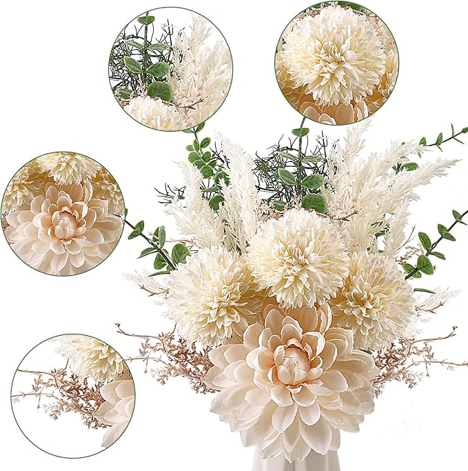 CEWOR Fake Flowers in Ceramic Vase, Artificial Flowers - Image 3