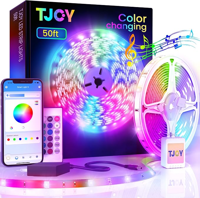 TJOY 50ft Bluetooth LED Strip Lights, Music Sync 5050 LED Light Strip RGB Color by TJOY