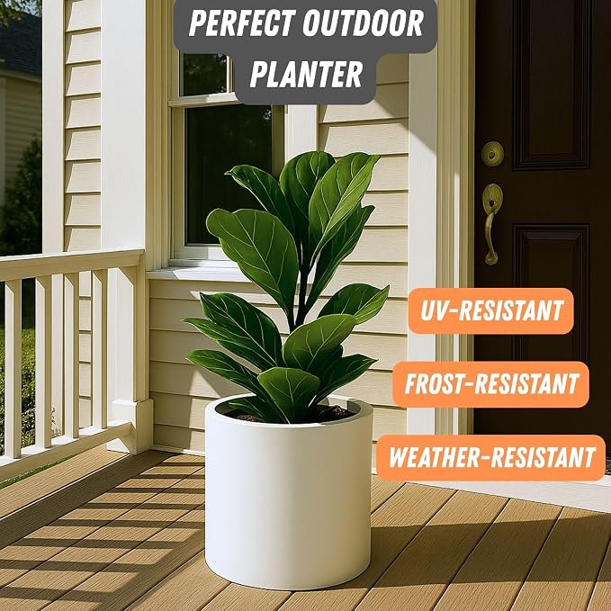 Fox & Fern Large Planter for Indoor or Outdoor, Matte White, 12 Inch | UV & - Image 5
