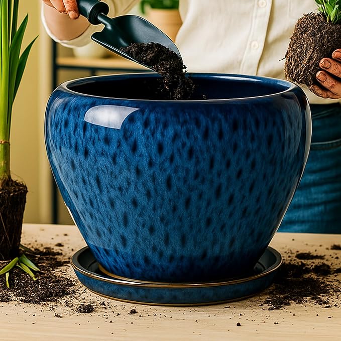 Deep Dream 10 Inch Plant Pot- Ceramic Planter Pot Round Plant Pots - Image 5