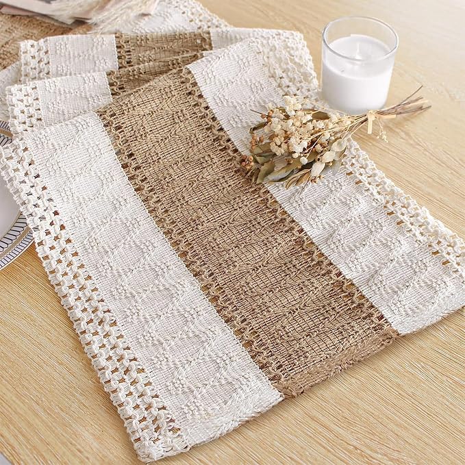Boho Table Runner for Fall Home Decor 12x48 Farmhouse Woven Runner | 48 Inches by FEXIA