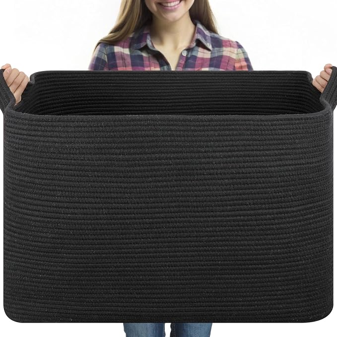 OIASKET 118L Extra Large Blanket Basket, 24.8" x 17.7" x 17.2" Woven Storage by OIASKET