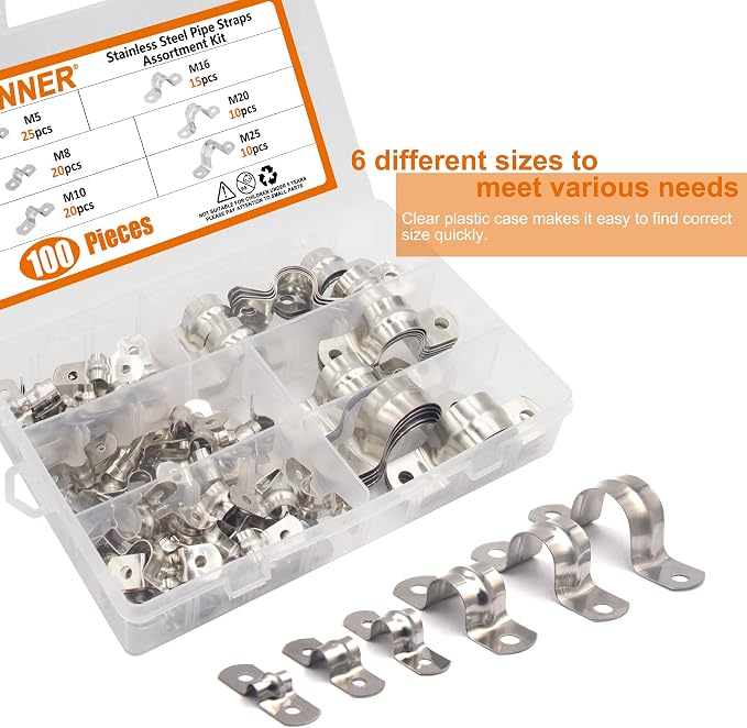 ISPINNER 100pcs Stainless Steel Rigid Pipe Strap Assortment Kit, 2 Holes Cable - Image 4