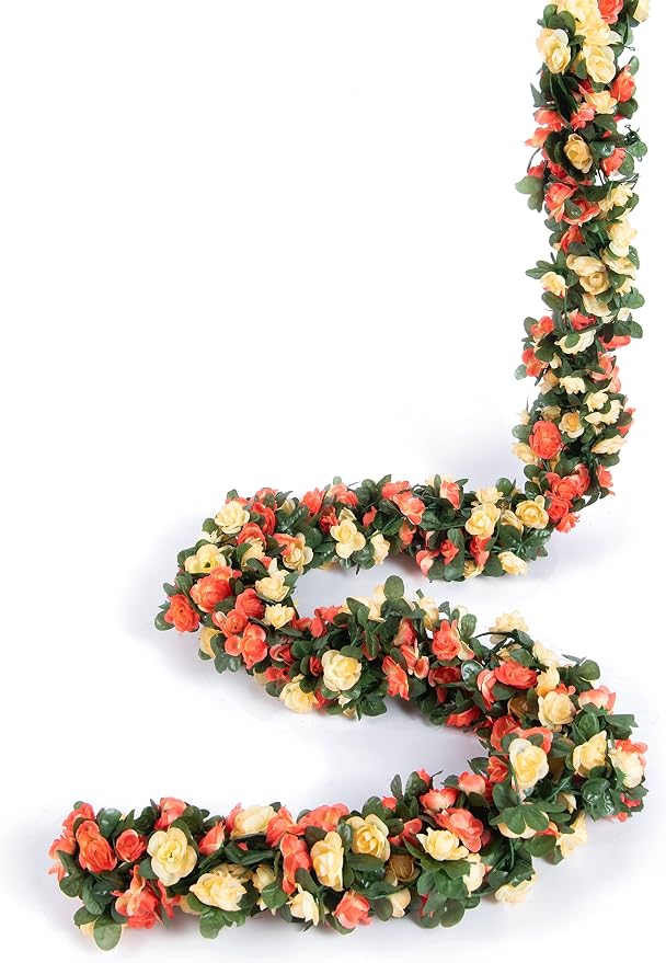 6Pcs x 8.2FT Artificial Flower Garland Rose Vine Decor, Champagne Flower | - Image 9