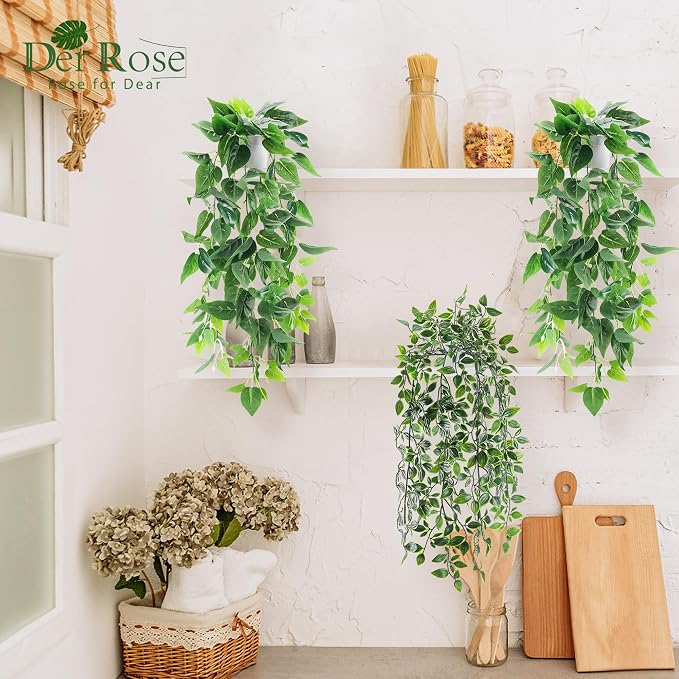 Der Rose 4Pcs Artificial Hanging Plants Fake Vines - Image 2