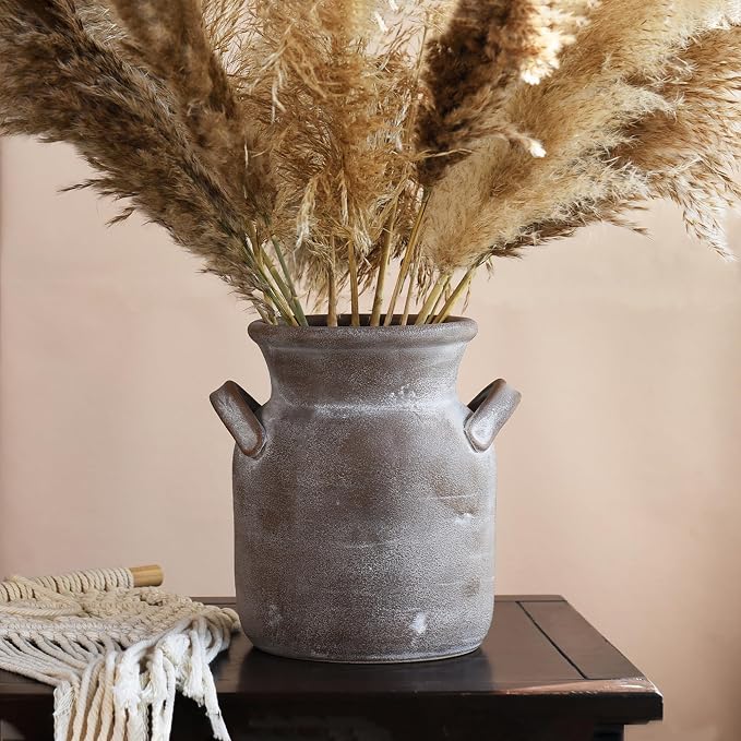 Quoowiit Ceramic Rustic Farmhouse Vase, Distressed Decorative Flower Vases by Quoowiit