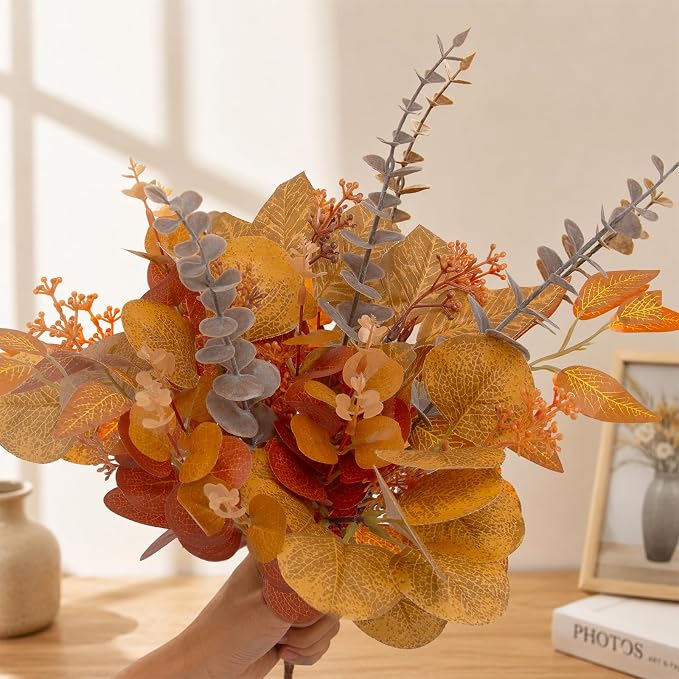 260 Pcs Fall Mixed Greenery Artificial Eucalyptus Stems Bulk, 6 Kinds of Fake - Image 2