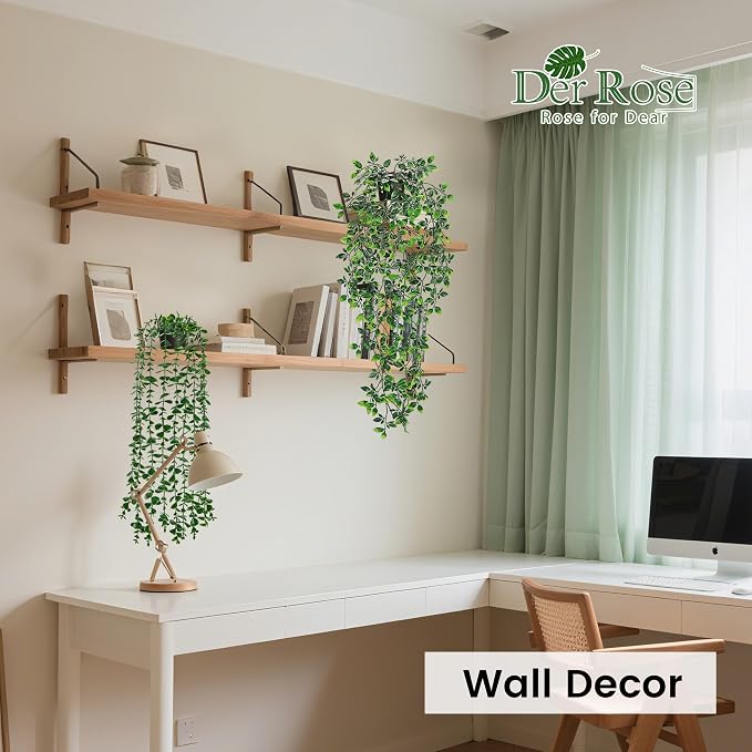 Der Rose 2Pcs Fake Hanging Plants Artificial in Black Pots - Image 7
