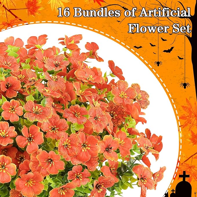 AGIRL Artificial Fall Flowers Fake Mums Outdoor, Faux Plant Porch Decor Home | - Image 7