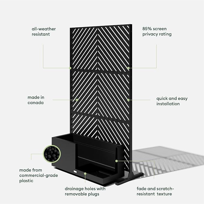 Veradek Block Series Long Box Planter + Arrow Privacy Screen Set, Balcony or - Image 2