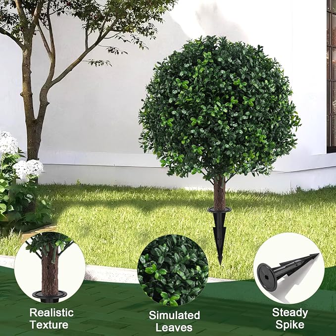 Chillchard 2 Pack UV Resistant Artificial Boxwood Plants Outdoor Topiary | - Image 7