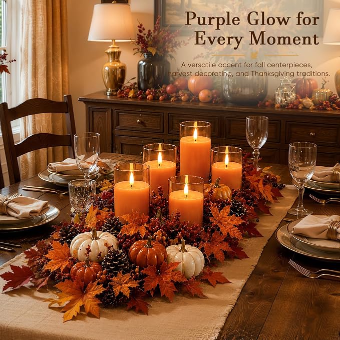 Homemory Orange Glass Flameless Candles, Fall Decor, Remote Timer, 3 Pack | - Image 2