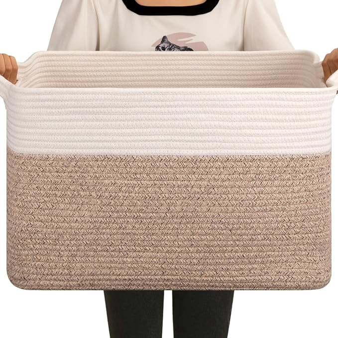 OIAHOMY Large Blanket Basket, 65L Cotton Rope Woven Laundry Basket, Toy Bin by MasterofSpaceOptimization