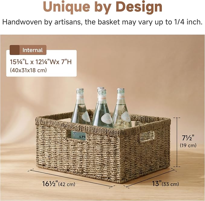 StorageWorks Extra Large Wicker Basket, Seagrass Storage Basket, Wicker Baskets - Image 3