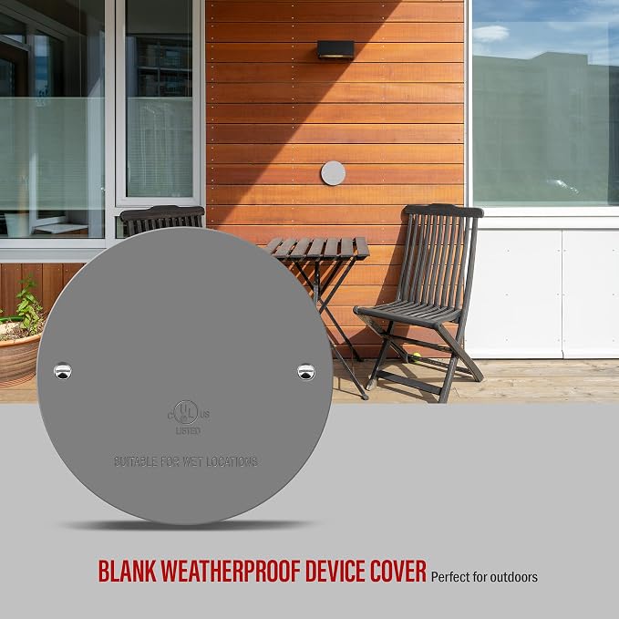 ENERLITES 4” Diameter Round Weatherproof Blank Metal Wall Plate - Image 4