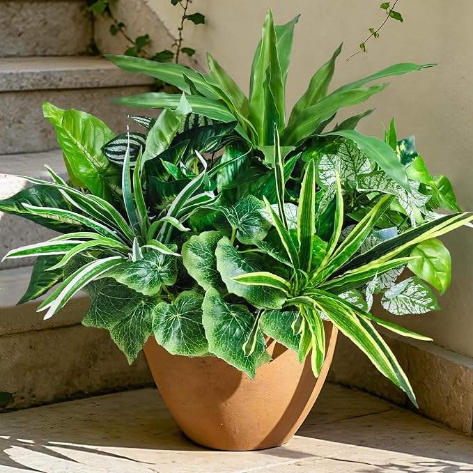 Artificial Plants for Outdoors Faux Greenery Leaves UV Resistant Realistic by Cherica