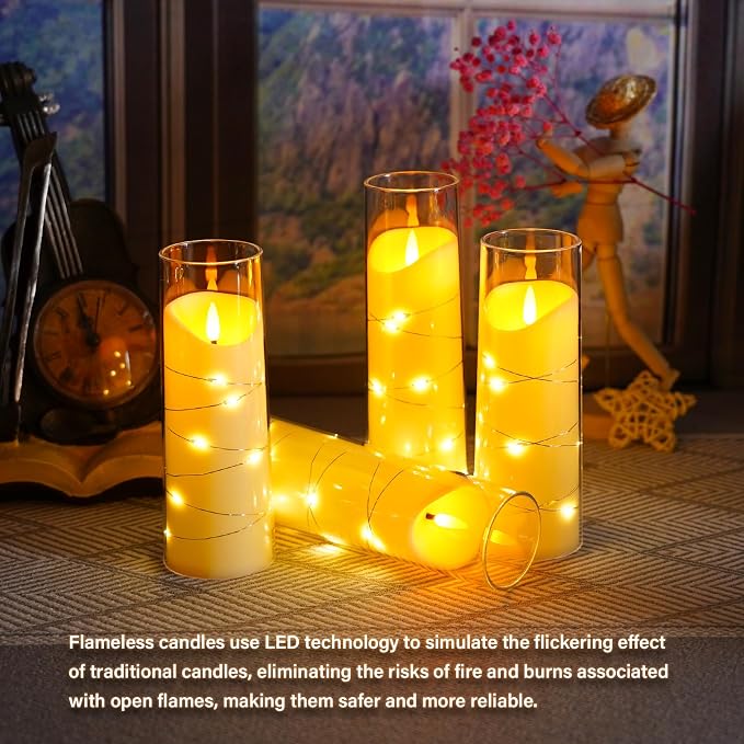 Eebuss Flameless Candles with Embedded Star String, Battery Operated LED Pillar - Image 4