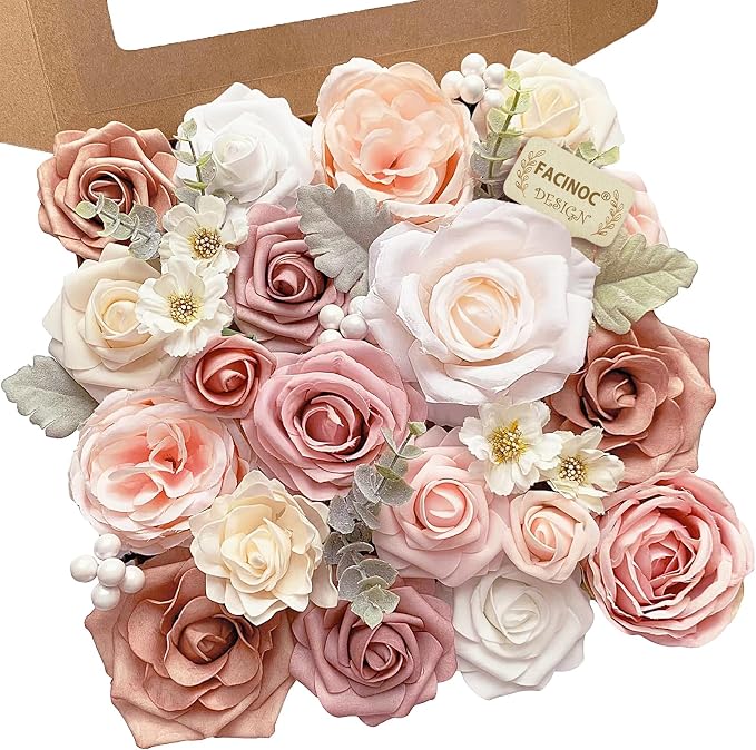 FACINOC Pink Rose Artificial Flowers Dusty Fake Flower by FACINOC