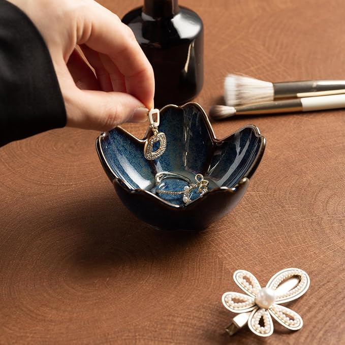 Floral Ceramic Jewelry Tray, 3.5" Ring Holder Trinket Bowl | Petite bowl keeps - Image 7