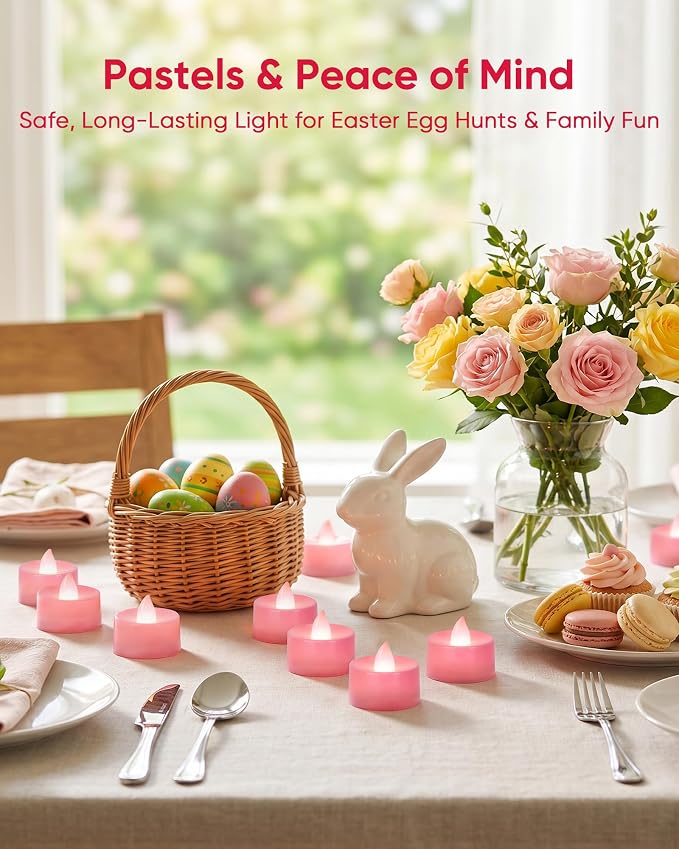 Homemory 12-Pack Pink Flameless Battery Tealight Candles, 200+ Hours | - Image 4