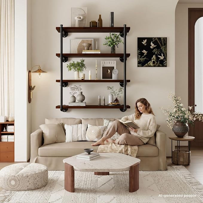 Industrial Wall Mount Pipe Shelf Brackets, Open Bookshelf Brackets - Image 7
