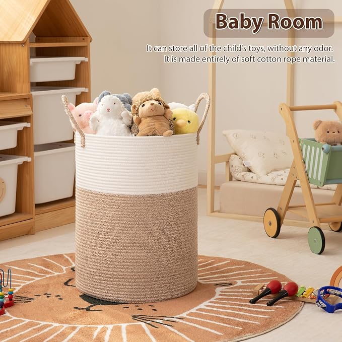 OIAHOMY 100L Nursery Hamper Laundry Basket Laundry Hamper Brown/White | - Image 3