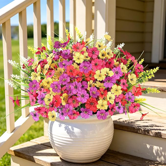 24PCS Fake Flowers Outdoor, UV Resistant Artificial Silk Flowers | Realistic - Image 4