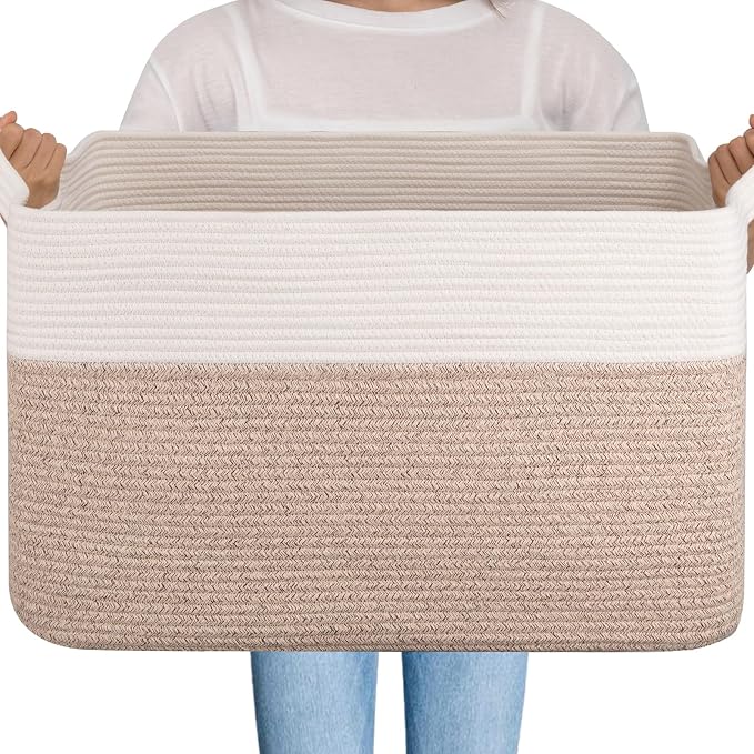OIAHOMY Extra Large Blanket Basket, 95L Cotton Rope Woven Laundry Basket by MasterofSpaceOptimization