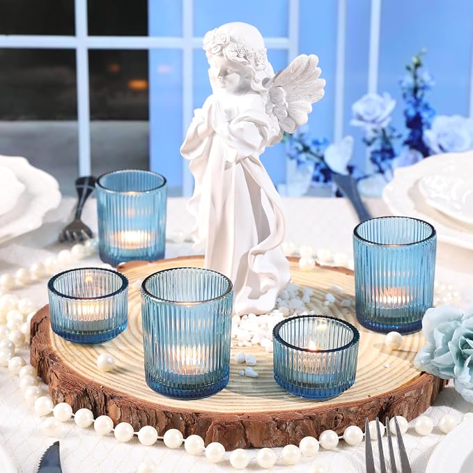 NITIME 20pcs Ribbed Blue Votive Candle Holders, Wedding Table Settings and - Image 3