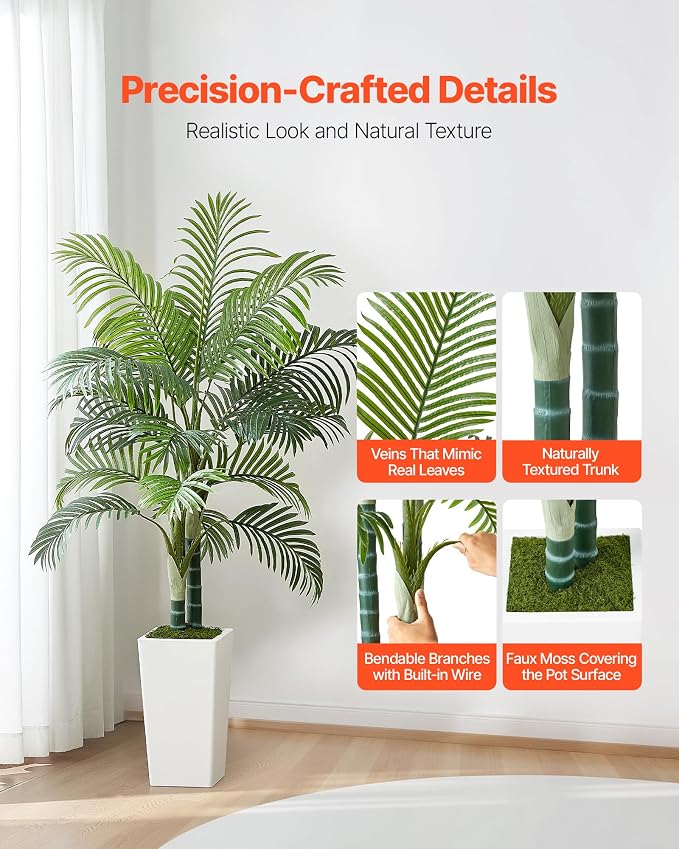 VEVOR Artificial Areca Palm Tree 5 ft, Fake Palm Tropical Plants - Image 2