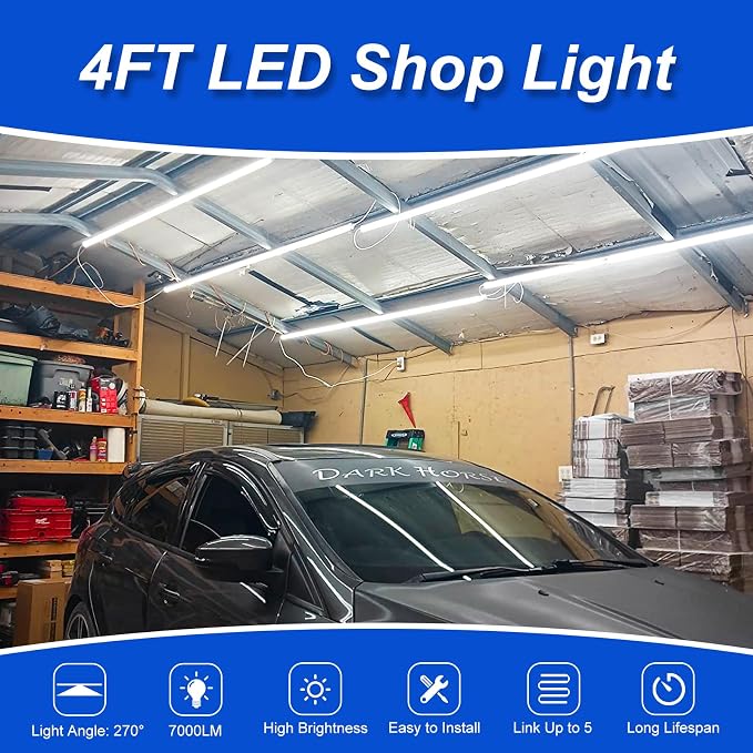XLNYUUI Led Shop Lights, 4FT LED Light 50W 6000K 7000LM Led Daylight, Garage - Image 3