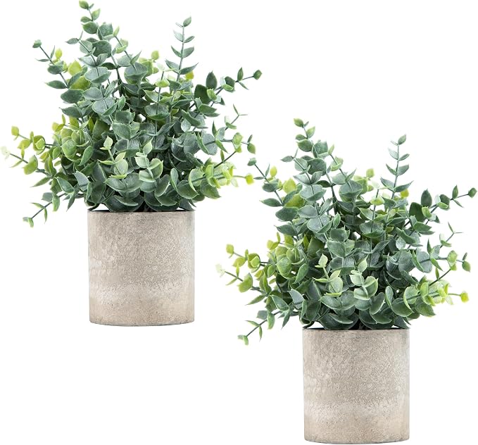 Coferset 2 Pack Small Fake Plants Eucalyptus Potted, Sage Green | Small Space by Coferset