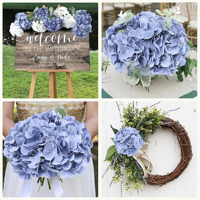 AVIVIHO 105PCS Dusty Blue Fake Flowers Hydrangea Artificial Flowers Bulk Silk - Image 4