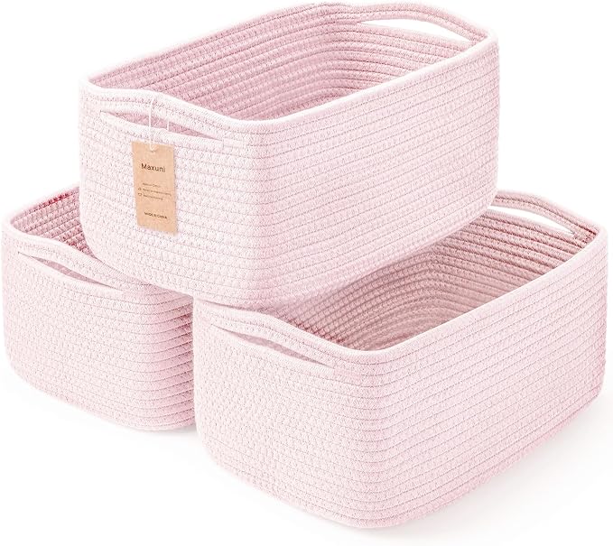 3 Pack Small Storage Baskets for Organizing, 11.8×7.8×5.1", Mixed Pink | Woven by MaxuniTechLife
